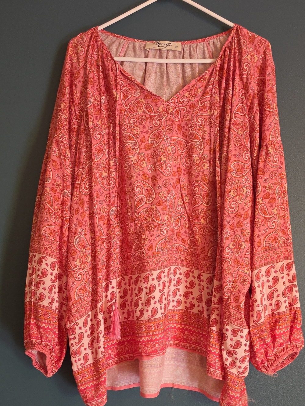 Three Bird Nest Coral Paisley V-Neck Boho Tunic